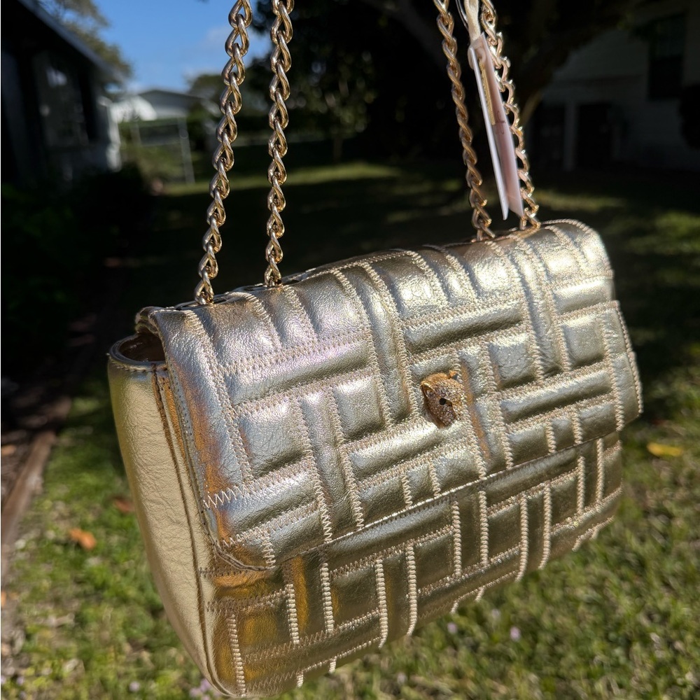 JESSICA SIMPSON Gillian Gold Quilted Shoulder/Crossbody Chain Bag In Gold - Picture 3 of 14